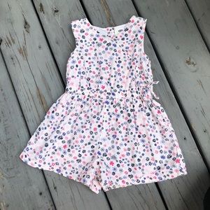 3T White Floral Print Button-Back Romper